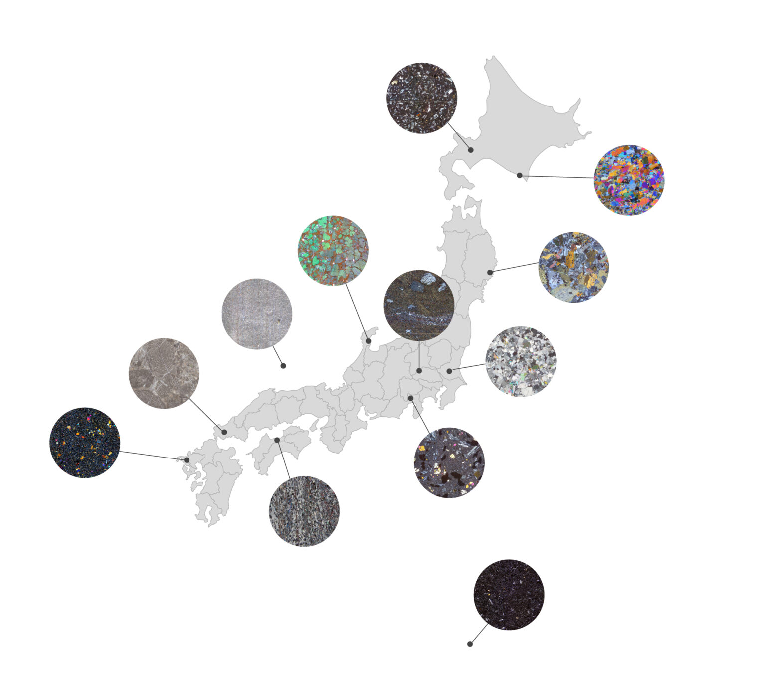 日本各地の岩石薄片マップ